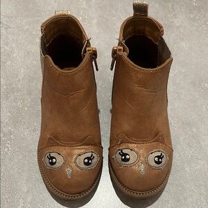 Brown Owl Embroidered Ankle Boots